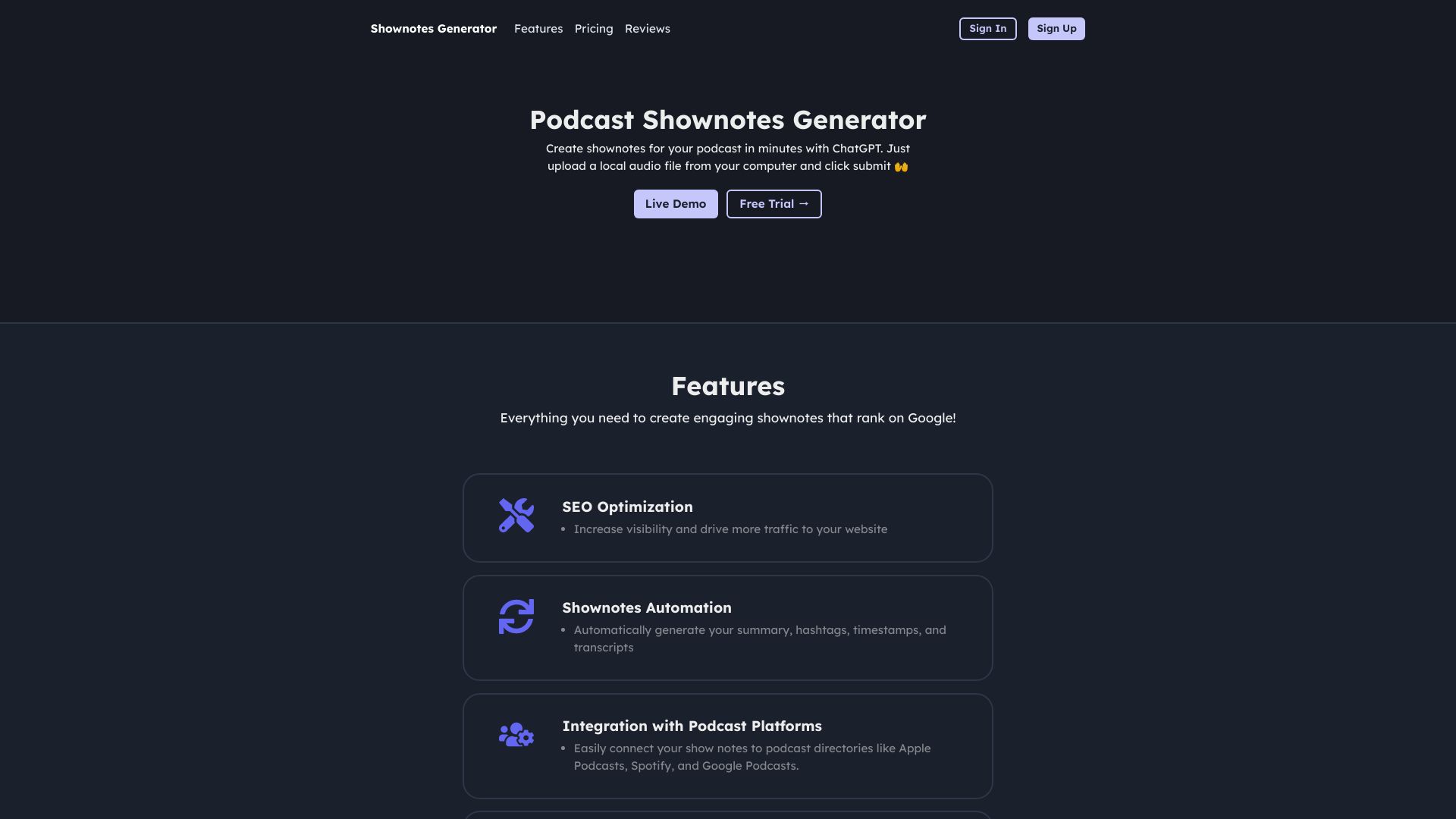 Podcast Shownotes Generator
